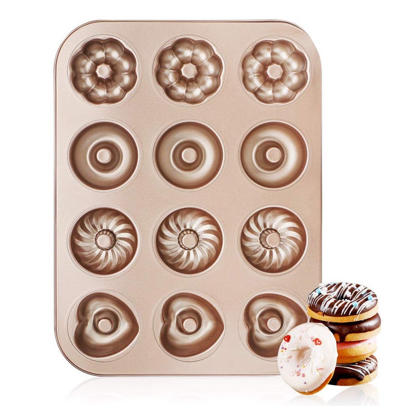 Beasea Donut Baking Pans, 1 Pack Nonstick Small Mini Doughnut Pans 12 Cavity Carbon Steel Bagel Oven Baking Tray Sheet - Image 1